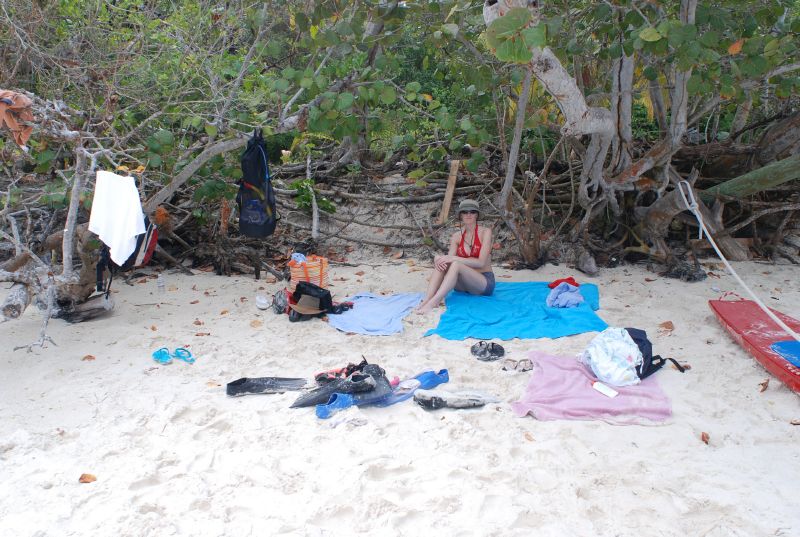 I believe this shot was taken AFTER the tide came in and almost got us. Thankfully I lucked out in choosing a spot way back in the shade. With the low hanging branches acting as hangers, we had prime real estate.